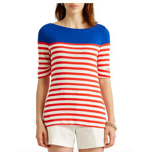Lauren Ralph Lauren Top Women's Medium Striped Cotton Boatneck Patriotic